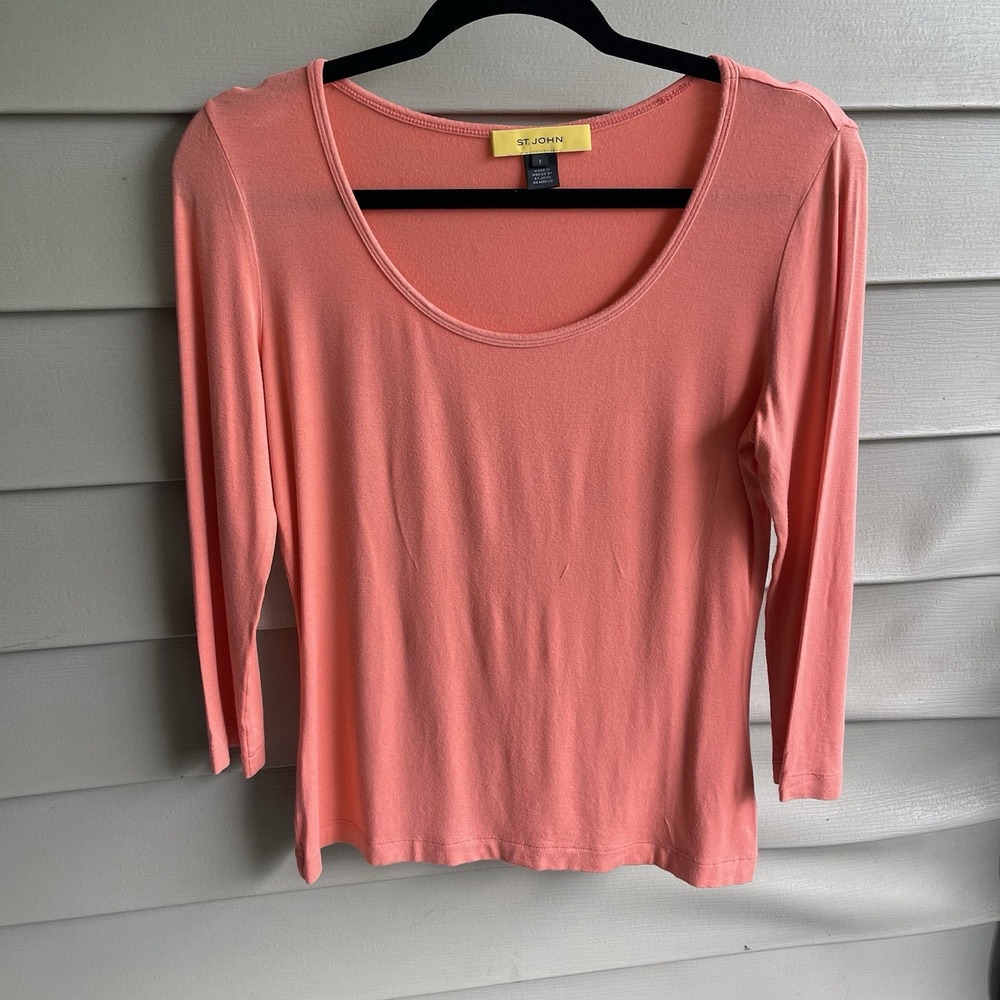 St. John Minimalist Women's Orange 3/4 Sleeve Knit Top sz S Stretch Layering